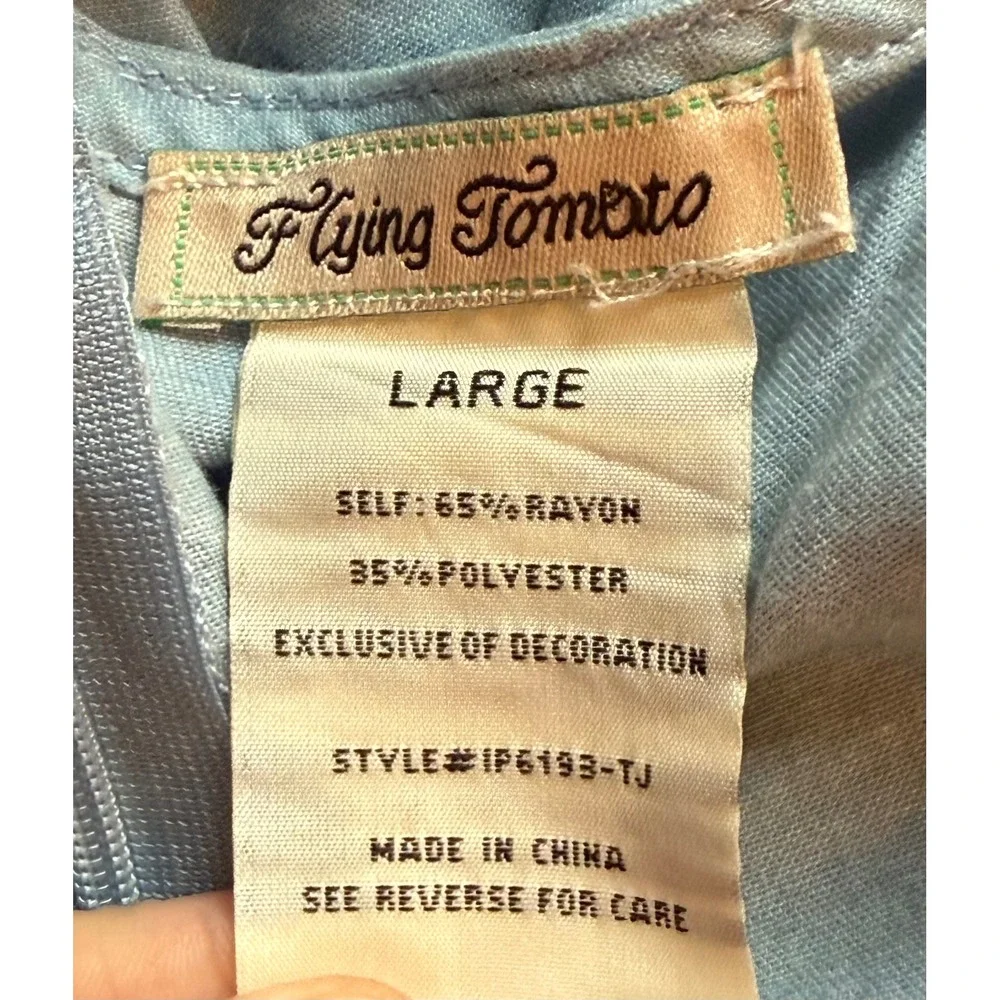Flying Tomato Light Blue Chambray Embroidered Romper Tie Front Large